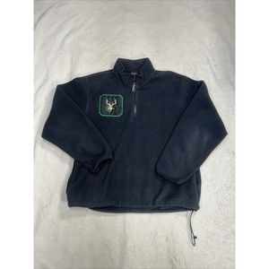 Cabela's Black Polartec Deer Buck Embroidery Fleece 1/4 Zip Sweater Size Large